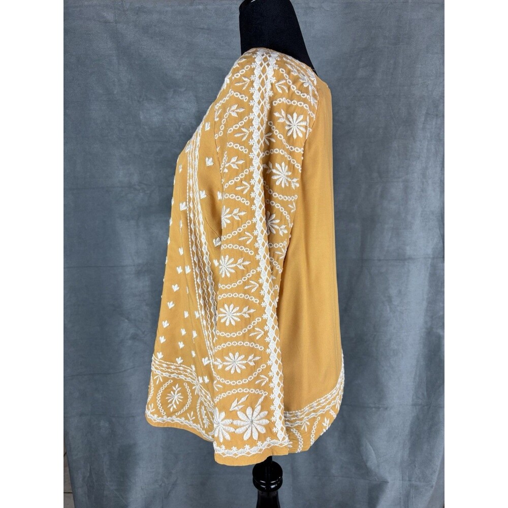 Sundance Mustard Yellow Embroidered Tunic Top Large Lined Boho Festival Coastal - Picture 2 of 12